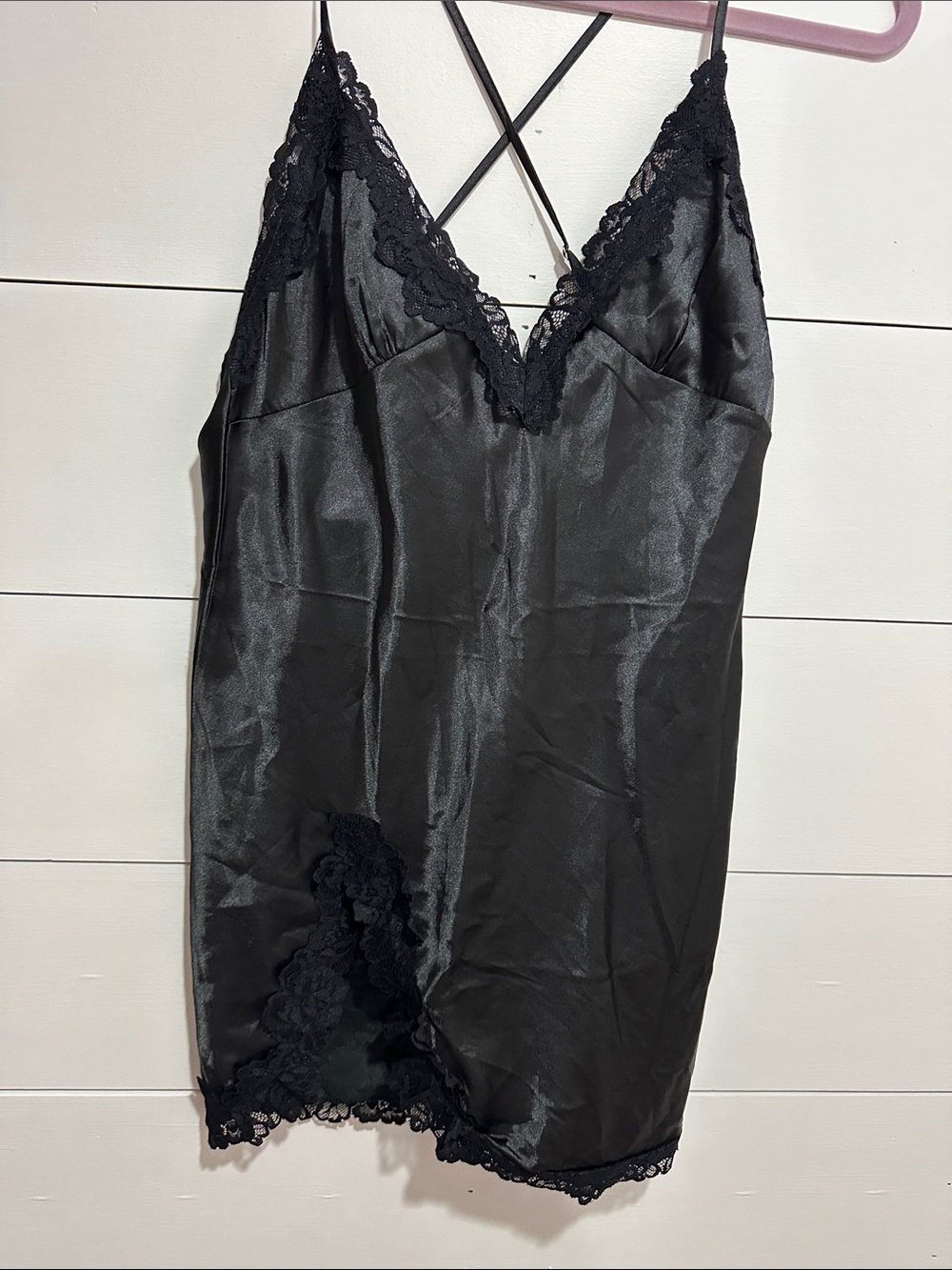 Black Lace Trim Satin Chemise - Women Intimates or a sexy dress size small